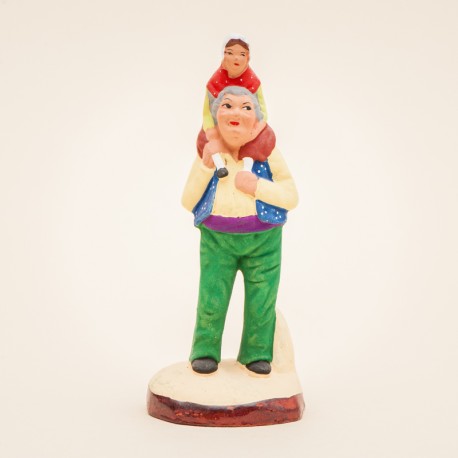 Santons de Provence - Grand-père et sa petite fille 7 cm - Santons Jacques Flore Aubagne