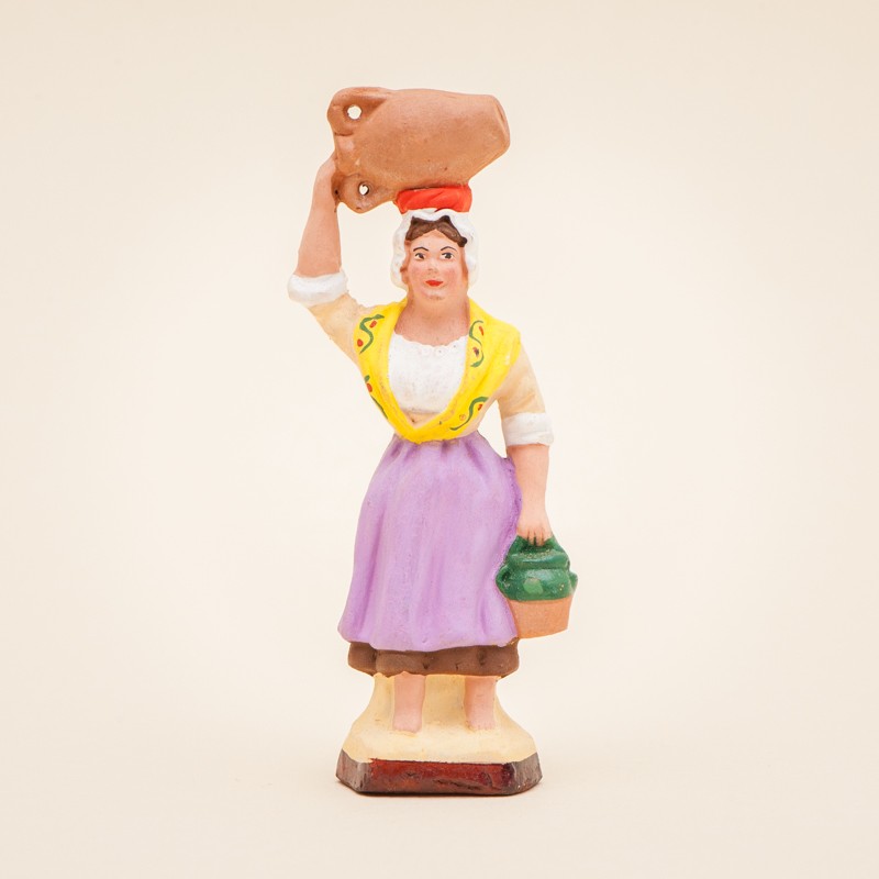 Santons De Provence Arterra - Mireille à La Cruche, Collection Les Blancs, 9 Cm, Argile Décorée à La Main