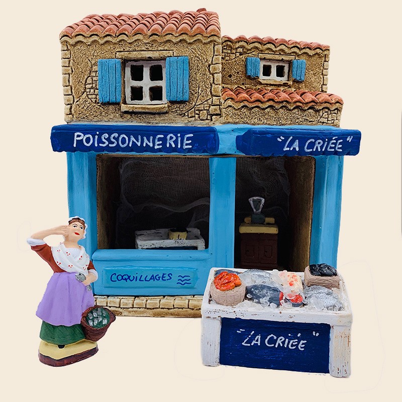 Figurine Crèche Stand De Pêche En Résine - Décoration Noël Traditionnelle, Poissons Suspendus, 12x10.5cm - 9